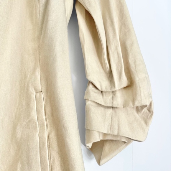 𝅺NEW Alfani Beige Ruched Sleeves  Linen-blend Open Blazer US S - Picture 7 of 8